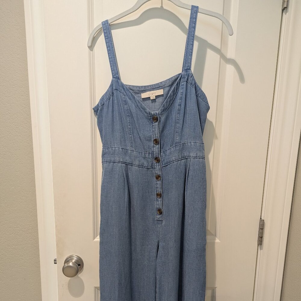 Light Denim Loft Chambray Denim Wide Leg Jumpsuit